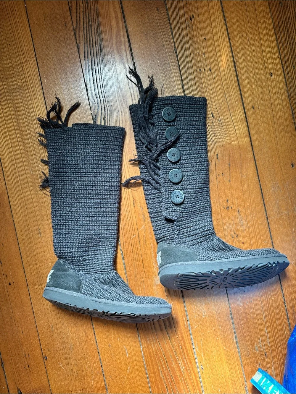 UGG Women's Grey Knit Button Tall Boots with Tassels size 7